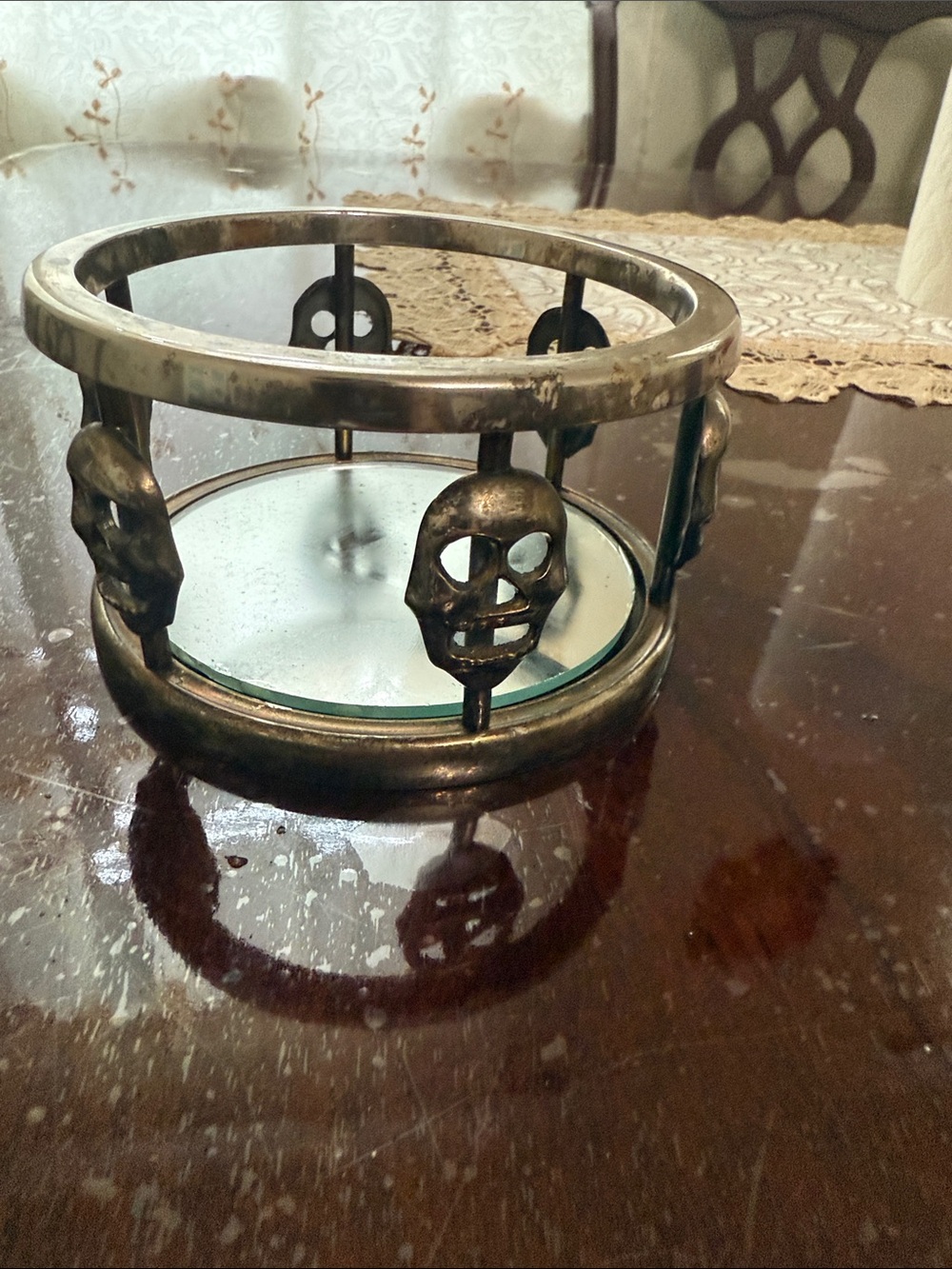 Skull Accent Glass wine Holder - Antique Silver Finish